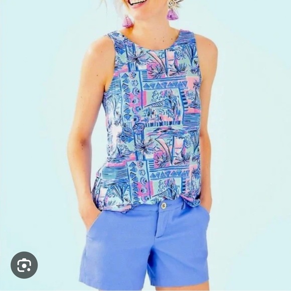 Lilly Pulitzer Kristen Tank Top "Whisper Blue Yeah Buoy" - Picture 1 of 5